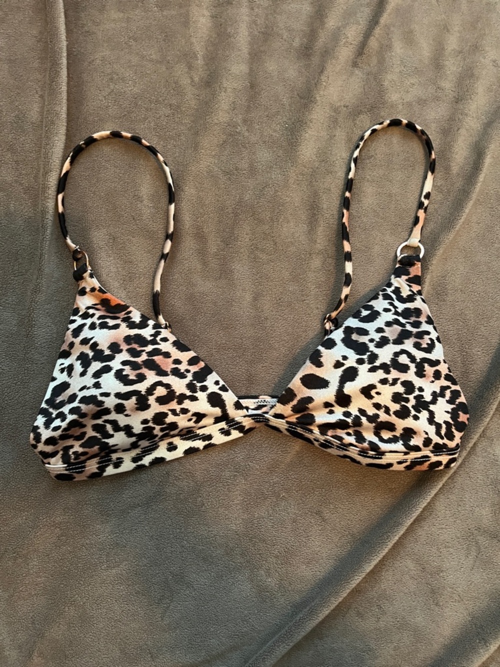 La Hearts Leopard Print Triangle Bikini Top - Tan & Black